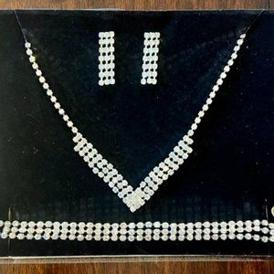 Rhinestone V necklace with matching earrings and bracelet